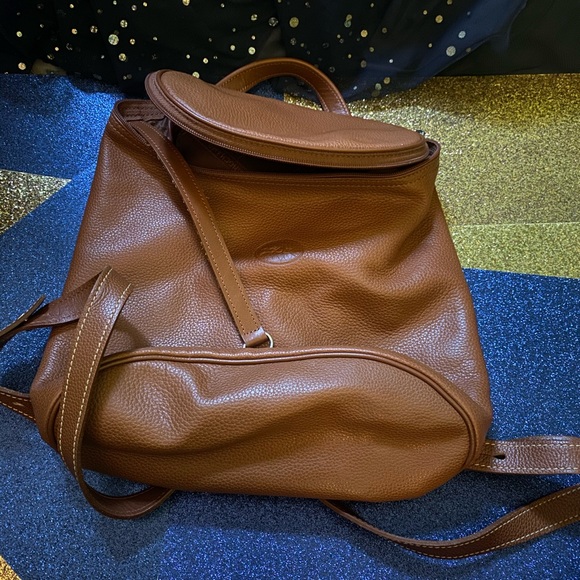LONGCHAMP VINTAGE CAMEL TAN GENUINE LEATHER Backpack GORG RARE LUX $ FIRM - Picture 13 of 16
